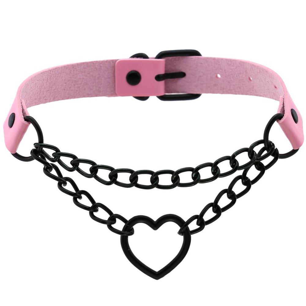 Black Leather Heart Collar