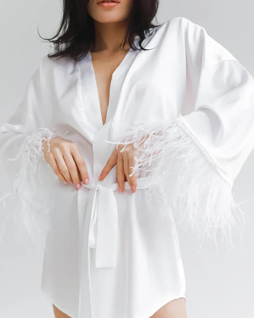 LacyMystic™ Feather Satin Sleep Robe