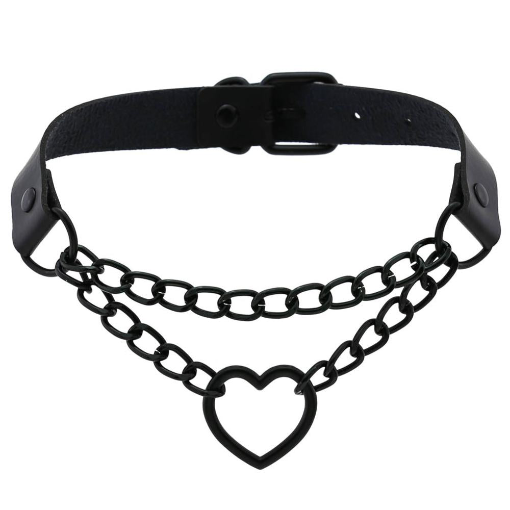 Black Leather Heart Collar