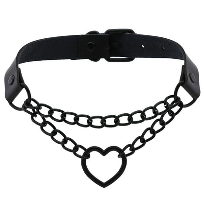 Black Leather Heart Collar