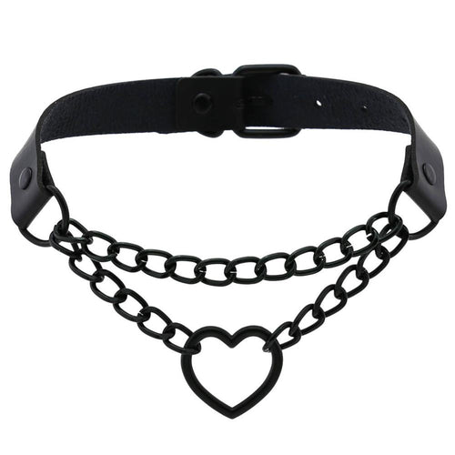 Black Leather Heart Collar