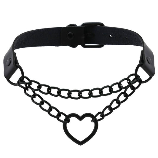 Black Leather Heart Collar
