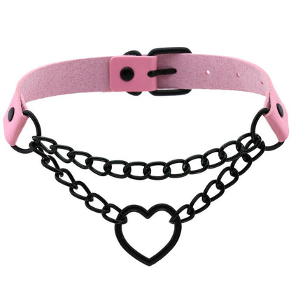 Black Leather Heart Collar