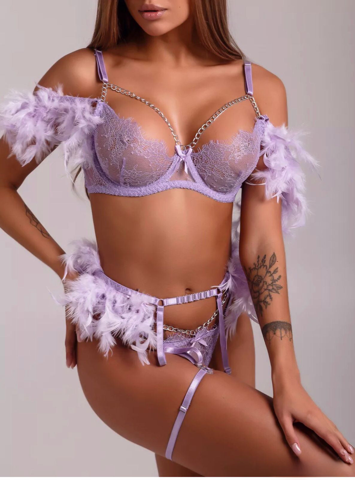 Luxe Plume Lingeroe Set- Lavender