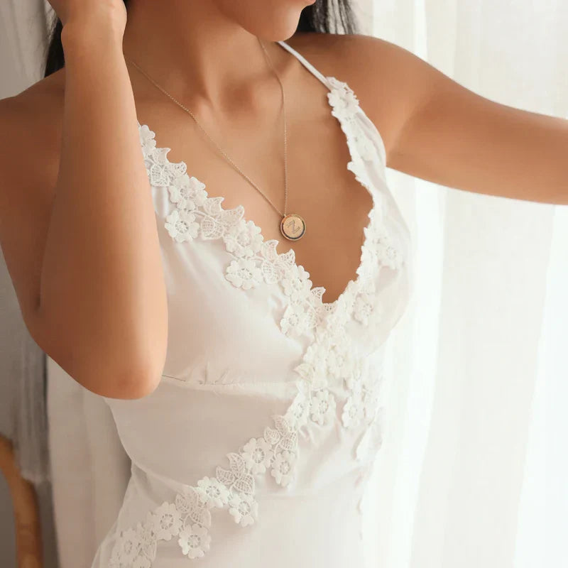 LacyMate™ Satin Embroidery Backless Nightdress Set