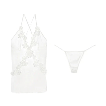 LacyMate™ Satin Embroidery Backless Nightdress Set